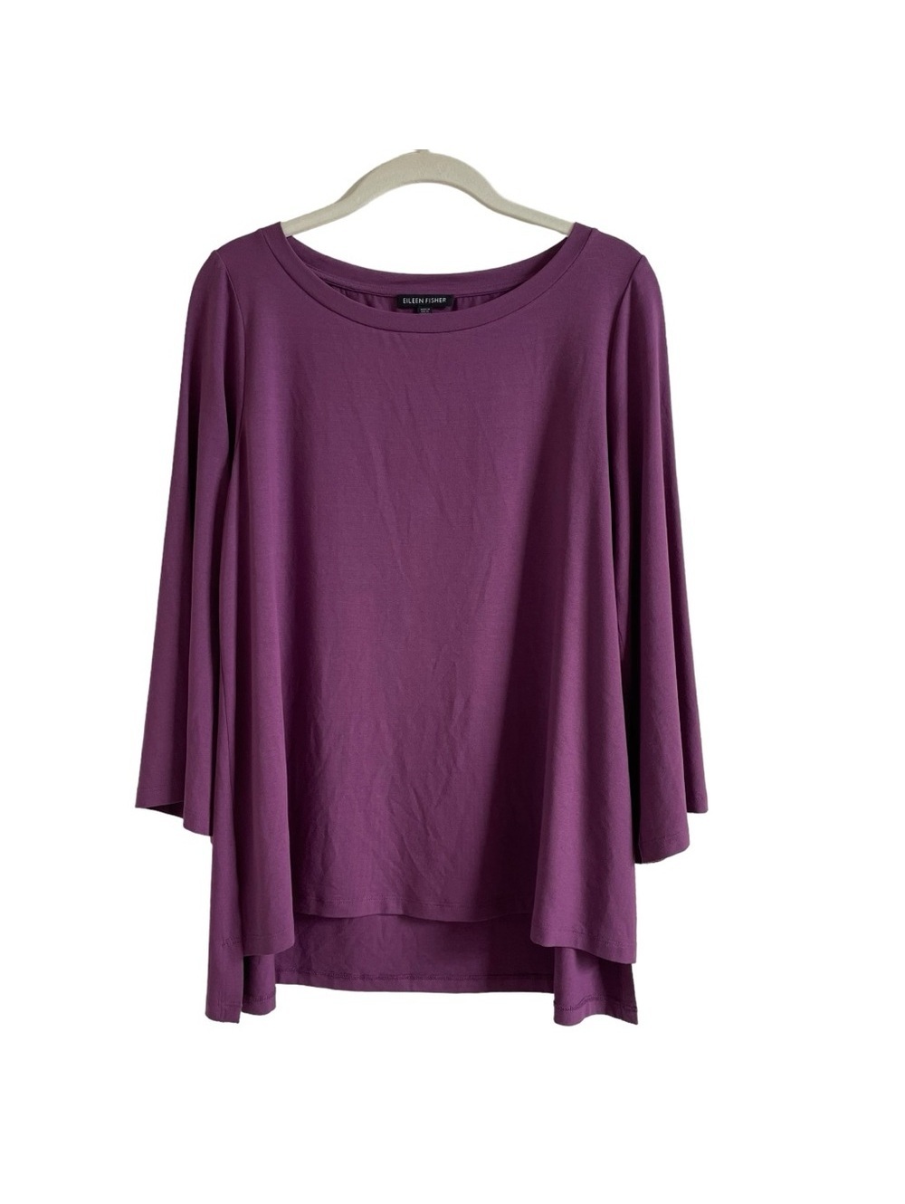 Eileen Fisher Purple Viscose Jersey Split Sleeve Top Small Minimalist Colorful